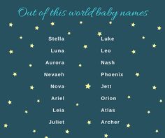 a baby name chart with stars in the sky and on it's back side