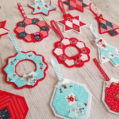 some red, white and blue ornaments are laying on the floor