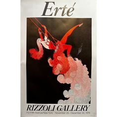 an advertisement for rizzoli gallery featuring a woman on a tightrope in red