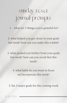 a white sheet with text that says sunday request journal prompts what are 3 things you're grateful for?