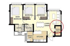 an apartment floor plan with two bedroom and one living room on the first floor,