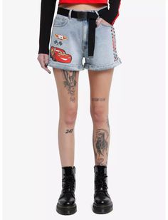 Disney Pixar Cars Lightning McQueen Denim Shorts With Belt Marvel Jean Shorts, Cars Lightning Mcqueen, Shorts With Belt, Her Universe, Disney Pixar Cars, Cars Movie, Pixar Cars, Lightning Mcqueen, Themed Outfits