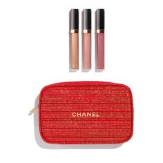 3 Lip Gloss Rouge Coco Gloss 119., 712., 722 Chanel New Still In Box Lip Gloss Set With Chanel Cosmetics Pouch Chanel Lipgloss Set, Chanel Lip Balm, Chanel Lip Gloss, Chanel Mascara, Chanel Lip, Elegant Pouch, Chanel Cosmetics, Chanel Les Beiges, Tweed Bag