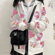 Kawaii Fits, Hello Kitty Hoodie, Harajuku Sweatshirt, Harajuku Outfits, Vintage Clothing Stores, Sweet Shirt, Kawaii Harajuku, Dream Fashion, Jacket Zipper