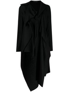 black wool asymmetric design wide notch lapels long sleeves knee-length Oversized Jacket, Asymmetrical Design, Yohji Yamamoto, Outerwear Coats, Wool Jacket, Black Wool, Punk Fashion, Outerwear Women, Knee Length