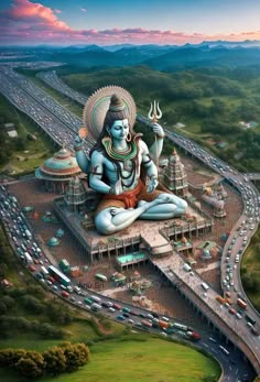 an artist's rendering of the god sitting on top of a highway in india