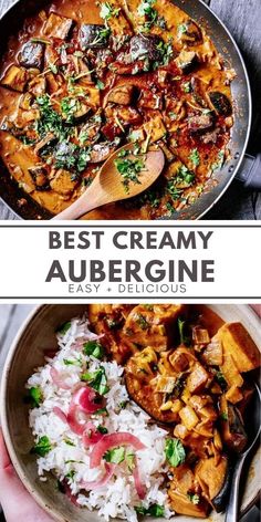 the best creamy aubergine recipe is shown in two different bowls