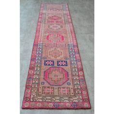 Offered is an one of a kind Kurdish runner rug, made in Anatolia approximately 50-60 years ago. The beautiful wool on cotton pile features multicolored geometric patterns on a wavy rose pink background Dimensions: Length: 11.1 Feet; Width: 2.9 Feet Rose Pink Background, 60 Years Ago, Hallway Decor, Hallway Decorating, Geometric Patterns, Rose Pink, Pink Background, Runner Rug, Rug Runner