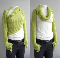 How to knit this..... Green Bolero, Fashion Mom, Sweater Wrap, Pink Wrap, Pistachio Green, Wrap Scarf, Knit Sleeve, Knit Scarf