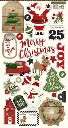 christmas stickers with santa claus and other holiday decorations