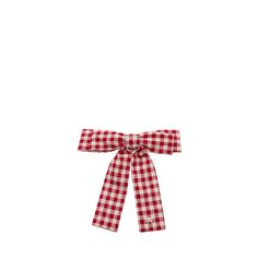 a red and white checkered bow on a white background