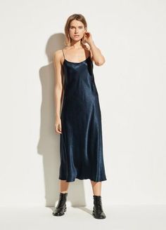 Satin Slip Dress in Dresses | Vince Slip Dress Outfit Winter, Slip Dress Outfit, Winter Dress Outfits, Satin Color, Silk Slip Dress, Silk Slip, Satin Slip, Satin Slip Dress, Dress Cuts