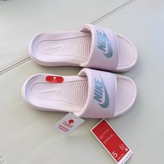 Brand New!!! Nike Slides With Enhanced Soft Materials Making It Super Comfy. Color Is Barely Rose With Metallic Silver. Final Sale. No Return Or Exchange Nike Slippers Women, Nike Sandals Women, Pilates Shoes, Pink Nike Slides, Nike Benassi Duo, Sandals Nike, Nike Slides Outfit, Old Nikes, Slides Nike