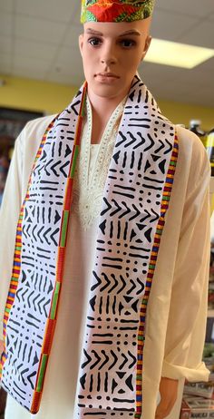 African Mens Wear, Men Scarf, African Accessories, African Clothing For Men, Reversible Scarf, African Men, Space Opera, Scarf Men, African Fabric