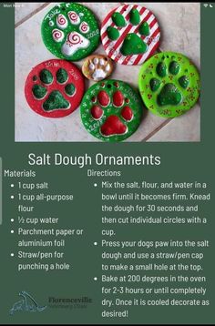 an advertisement for salt dough ornaments with instructions