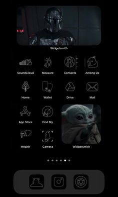 an iphone screen with the star wars theme and icons on it, including baby yoda