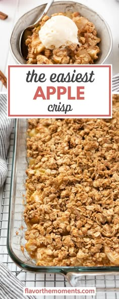 the best apple crisp recipe in a glass baking dish