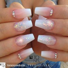 White Ombre Nails With Design, Glamour Nails, Cute Acrylic Nail Designs, Polygel Nails, Baby Boomer