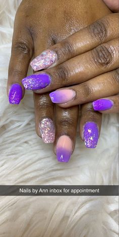 Purple Oval Nails, Pretty Manicures, 2023 Nails, Glitter Design, Oval Nails, Purple Ombre, Manicure And Pedicure, Nail Ideas