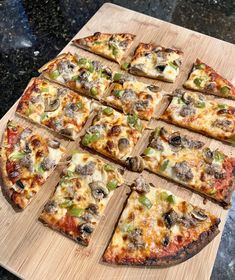 a pizza cut into eight pieces on a cutting board