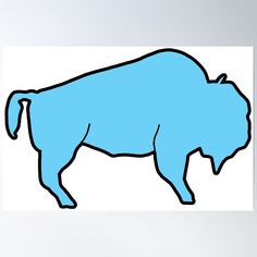 a drawing of a blue buffalo on white poster