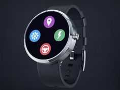 an image of a smart watch with different icons on the face and wristbands