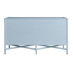 the sideboard is painted blue and has two legs that are attached to each end