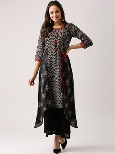 Black Printed Cotton Kurti-www.riafashions.com Cotton Kurti, Best Wear, Black Print, Printed Cotton, Black Color, Kimono Top, Cold Shoulder Dress, A Black, Cover Up