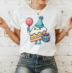 Birthday Cake T-shirt, Funny Food Shirt This t-shirt has a fun, creative design that provides a humorous and fun look.These types of t-shirts are perfect for those who love humorous, playful designs and who are looking for unique, eye-catching pieces of clothing. This T-shirt features a fun, creative design that provides a humorous and fun look.These types of T-shirts are perfect for those who love a humorous, playful design and who are looking for unique, attention-grabbing pieces of clothing. Funny Print T-shirt For Party, Cake Tshirt, Novelty Cartoon Print T-shirt For Birthday, Novelty Graphic Print Birthday T-shirt, Novelty Birthday T-shirt With Crew Neck, Chef Shirts, Food Shirt, Types Of T Shirts, Playful Design