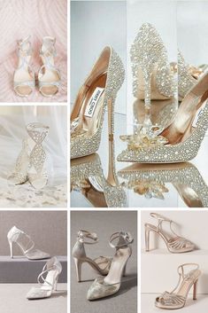 wedding shoes and high heels are featured in this collage