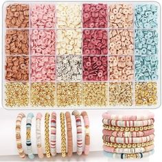 Colorful Clay Beads Kit: There are 6 colors clay beads in one boxes, each color is bright and vivid. You can make different bracelets according to different themes. Size: one size.  Color: Multicolor.  Gender: female.  Age Group: adult. Clay Beads Bracelet, Friendship Bracelet Kit, Beads Kit, Letter Bead Bracelets, Bracelet Making Kit, Bracelet Kit, Tanah Liat, Jewelry Making Kits, Stil Boho