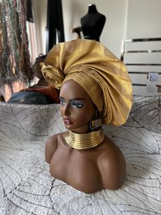 Please read this throughly before placing an order, term and conditions for refund or exchange is detailed below. please note this listing is just for the gele/headwrap, the fan is not intended. Note: please if you aren’t sure of the color to pick please reach out to us) We won’t accept any refund or exchange if mistake is made in color selection Fabric used is called Asooke (a traditional African handwoven fabric) Ready to wear Autogele available in many colours. Gele means Headgear. It's made Traditional Gold Turban Headband, Traditional Gold Headband Turban, Traditional Adjustable Headwrap Headband, Yellow Adjustable Party Turban, Adjustable Yellow Party Turban, Traditional Yellow Adjustable Headwrap, Traditional Adjustable Yellow Headwrap, Adjustable Yellow Headwrap For Parties, Adjustable Yellow Headwrap For Party