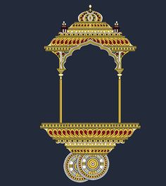 an ornate gold and red design on a blue background