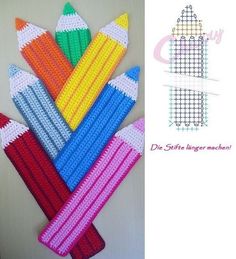 crocheted pencils are arranged in the shape of a cross - stitch pattern