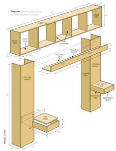 an image of a desk with shelves and drawers