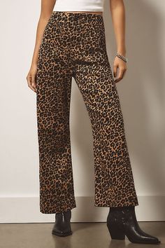 Colette Wide Leg Pants, Anthropologie Colette Pants Outfit, Anthropologie Flare Pants, Anthropologie Collette Pants, Maeve Colette Cropped Wide-leg Pants, Leopard Pants Outfit, Cheetah Pants, Leopard Jeans, Curvy Pants