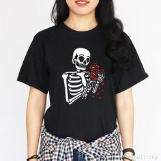 Skeleton With Roses T-shirt Cool Casual Tumblr Grunge Tee | Etsy Gamer Funny, Tumblr Grunge, Tumblr T Shirt, Grunge Tee, Bulgaria, Fashion Illustration, Skeleton, Sweater Shirt, Heather Grey