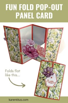 an open card with flowers on it and the words fun fold pop - out panel card