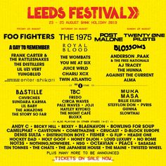 the lineup for led's festival is shown in red and yellow, as well as other