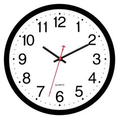 a black and white clock with red numbers on the face shows eleven o'clock