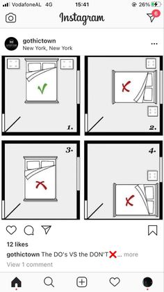 four different views of the same room in an instagramtion on twitter, each with one person's own bed