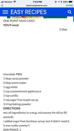 the recipe for chocolate cake is displayed on an iphone screen, with instructions to make it