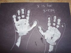 two handprints are shown on the ground with words written in white chalk and black paper