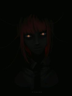 an anime character with red hair and glowing eyes