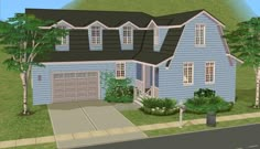 this is an artist's rendering of a two story house with blue sidings