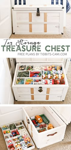 an open chest with toy storage in it