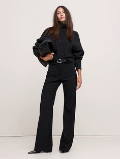 High-Rise Wide-Leg Flare Pant | Banana Republic Black Flare Trousers Outfit, Black Flared Trousers Outfit, Flared Trousers Outfit, Black Flared Trousers, Trousers Outfit, Trouser Outfit, Work Uniform, Cocktail Outfit