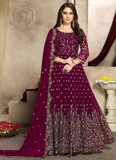 Deep Wine Georgette Wedding Anarkali Suit Georgette Anarkali Suits, Long Anarkali, Gown Suit, Abaya Style, Designer Anarkali, Anarkali Gown, Ghagra Choli, Anarkali Suit, Pakistani Designers