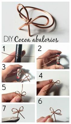 how to make an origami bow with copper wire and beads - step by step instructions