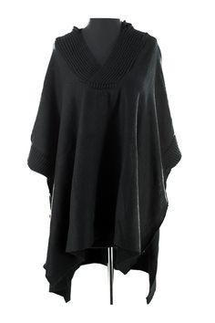 A hooded poncho will keep you feeling cozily warm for a layered look. Attached hood. V-neck. Long poncho sleeves. Solid colorway. Approx. 28" x 80". Imported Long Poncho, Poncho Dress, Black Poncho, Hooded Poncho, Layered Look, Button Detail, Ponchos, Nordstrom Rack, Bell Sleeve Top